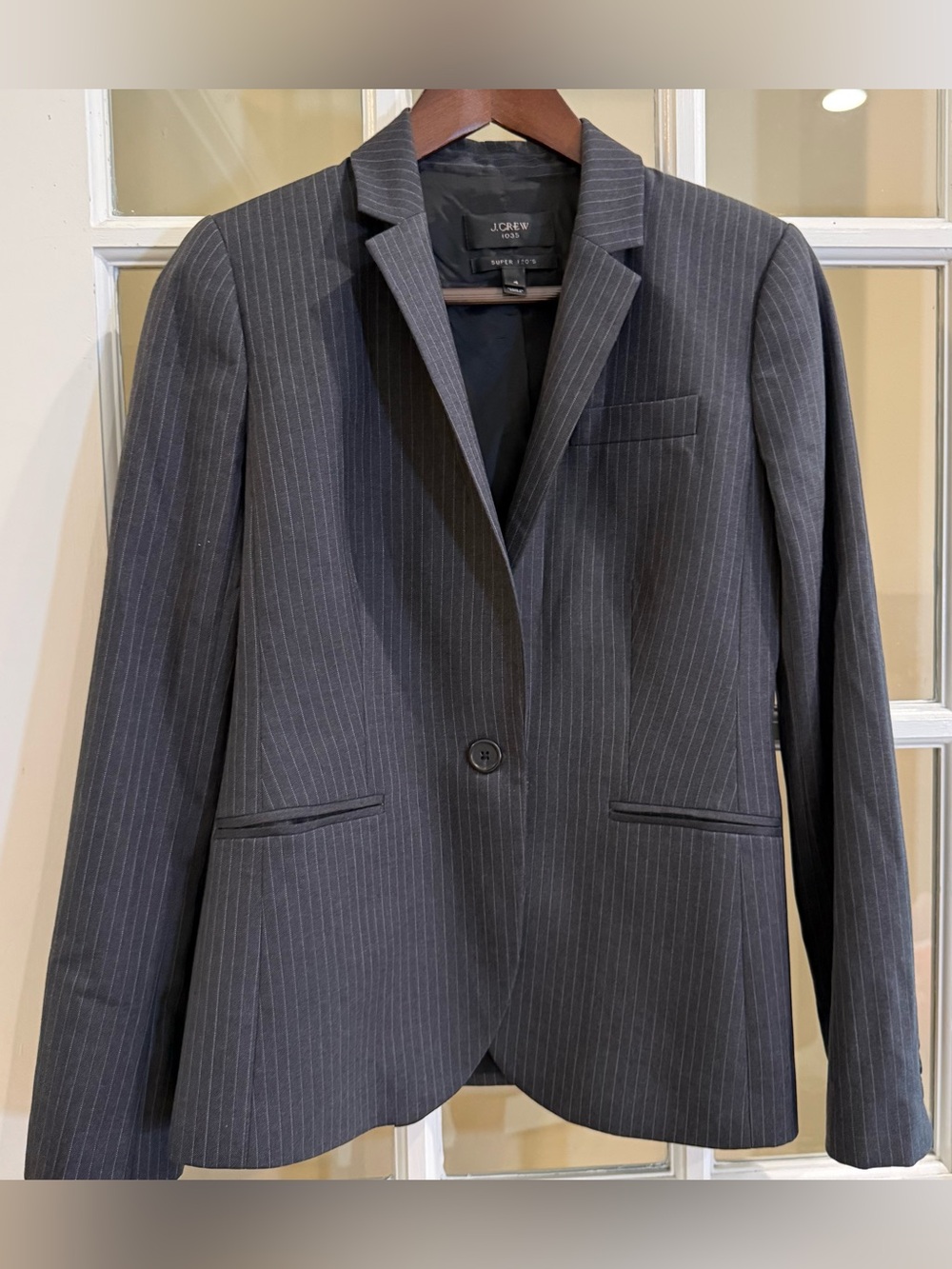 J. Crew 1035 Super 120s Wool Pinstripe Jacket Women Size 4 Charcoal